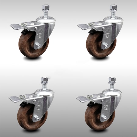 Service Caster 4 Inch SS High Temp Glass Filled Nylon 1/2 Inch Stem Caster Set Total Lock Brake SCC-SSTSTTL20S414-GFNSHT-121315-4